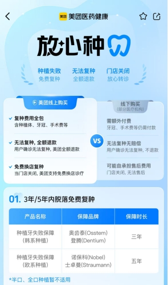 美团医药健康行业首推种植牙“放心种”服务